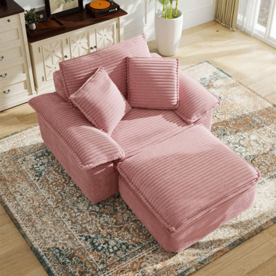 Modern Modular Luxurious Corduroy Fabric Double-Layer Cushion Design Deep Seat Sofa with 1 Ottoman
