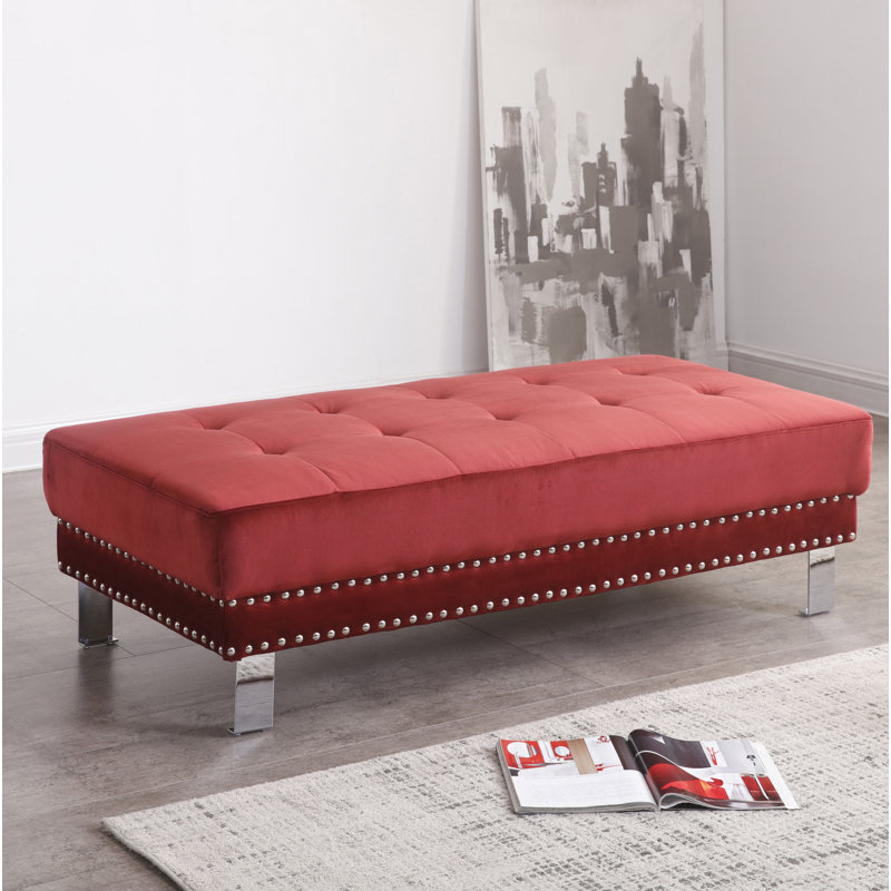 Velvet Ottoman, Gray Velvet