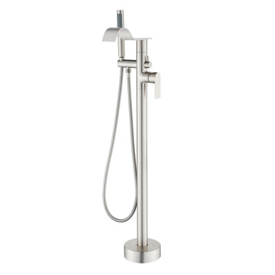Freestanding Tub Faucet With Handheld Shower Single Hole Waterfall Bathtub Faucet Brass 2 Handle Floor Mount Tub Fillers With Valve