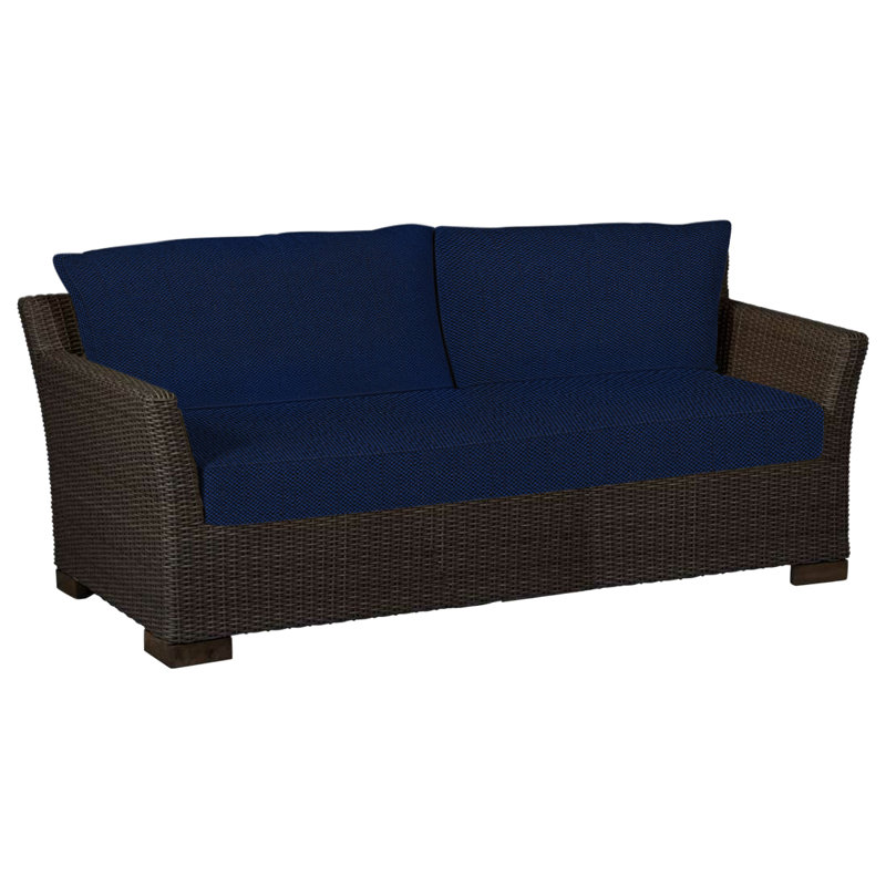 Club 89" Wide Outdoor Wicker Loveseat with Cushions, Black Walnut, Indigo Velvet, Welt