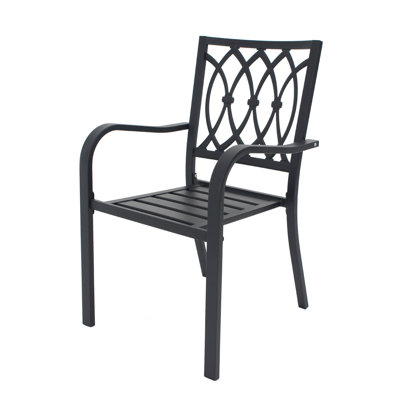 Set of 2 Black Heavy-Duty Metal Patio Chairs, 350LB Capacity Ergonomic Outdoor Dining Chairs