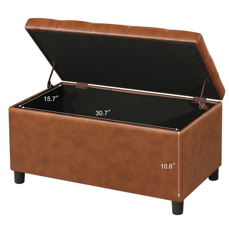 Banc de rangement avec repose-pieds 32 po, Caramel