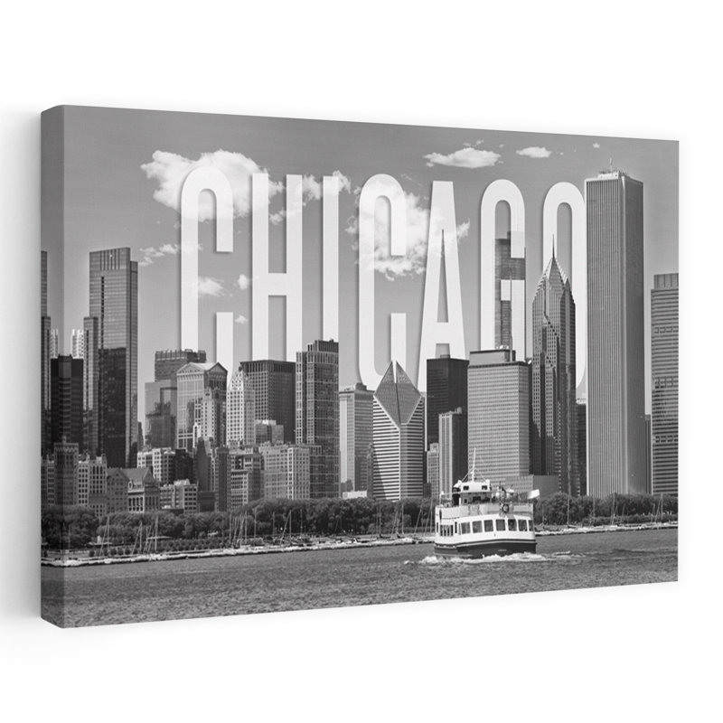 Chicago Skyline Monochrome Abstract Architecture City Wall Art by Melanie Viola - Wrapped Canvas Print