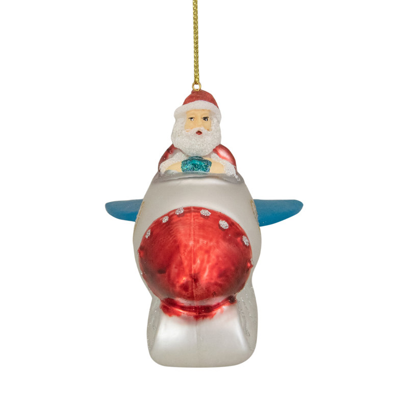 Ornement de Noël en verre 4,25 "Père Noël dans une fusée argentée