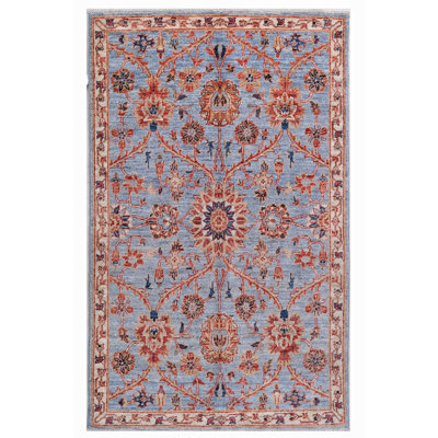 High-Quality Hand-Knotted Blue And Beige Area Rug