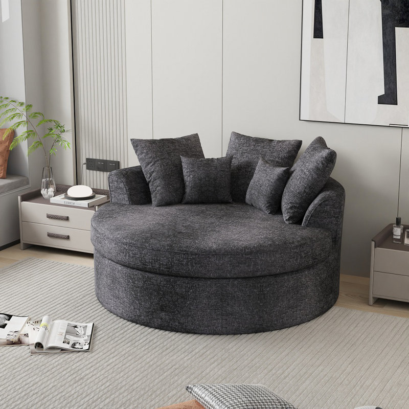 Fauteuil demi-tonneau en chenille avec coussins de 61 po Boneless, Gris