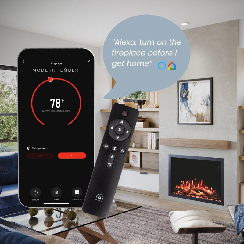 Highmark Traditional Electric Fireplace Insert Heater, WiFi, Google & Alexa Compatible, Logs & Crystals, 27.56" H x 38" W