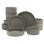 Service de table en grès 16 pièces Gibson Elite Deerfield - Assiettes et bols empilables, glacis réactif, service pour 4, gris doux