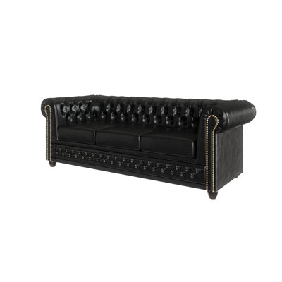 Chesterfield  Sofa 3 Seater with Sleeping Function Made of Vegan Leather with Solid Wood Legs