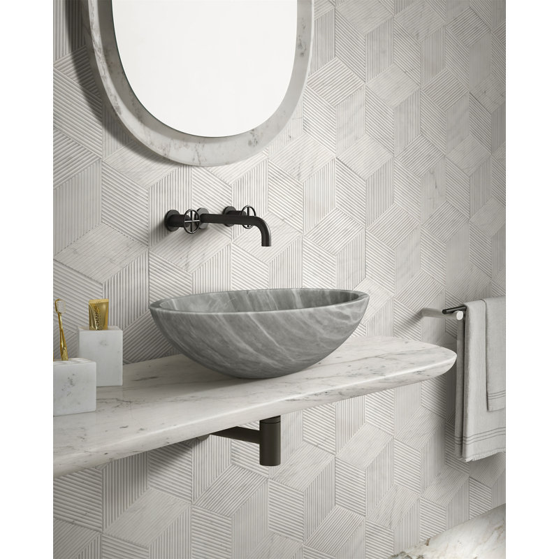 Carrara Gray Natural Marble Bathroom Vessel Sink, Gray