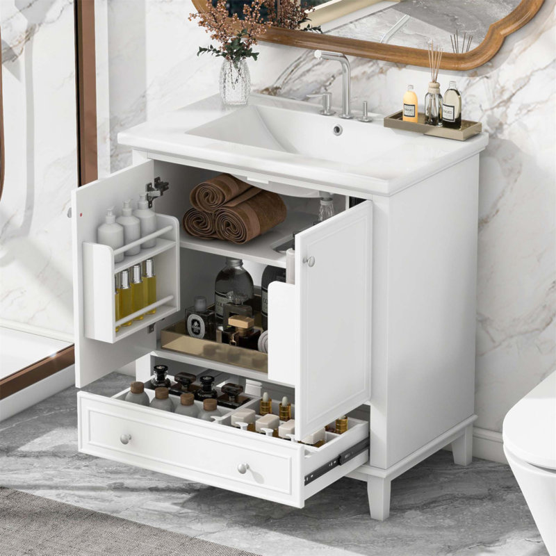 Meuble-lavabo de 30 pouces avec lavabo, armoire de rangement multifonctionnelle et tiroir, panneau de fibres à densité moyenne durable et structure solide