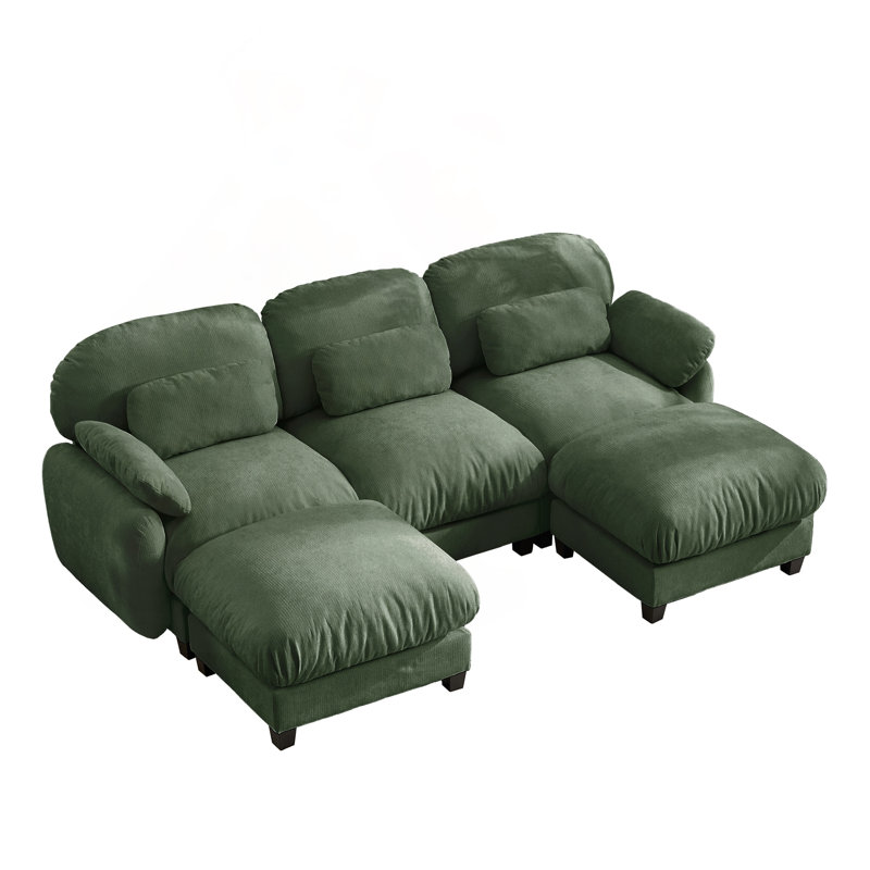 Canapé Cloud U en forme de U avec 2 repose-pieds amovibles et tissu chenille, L 104,3 po, Chenille verte