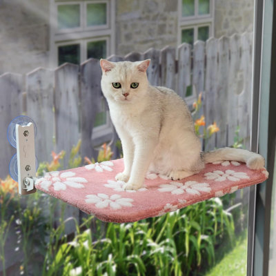 Cute Cat Window Perch, Foldable Cat Window Hammock, Pink | Cordless Window Seat Bed for Indoor Cats, 3D Textured Flower Cover, Strong Suction Cups