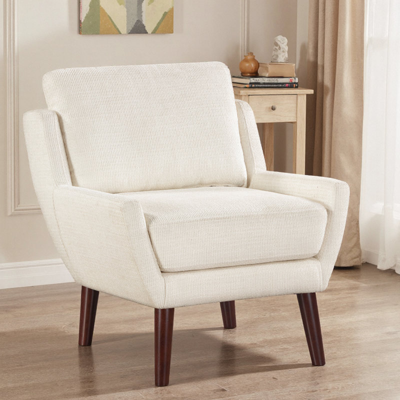 Chaise d'appoint contemporaine avec revêtement en chenille et pieds en bois massif, Beige