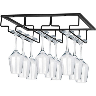 Black 3-Row Wine Glass Holder for Under-Cabinet Storage by Ebern Designs