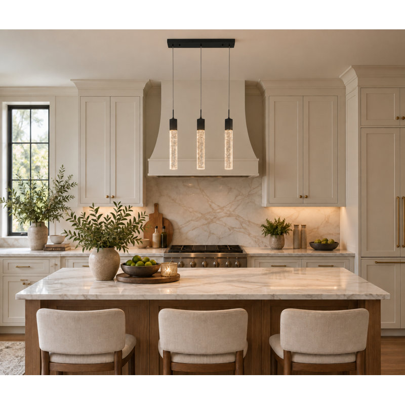 Luminaire suspendu 3 lumières pour îlot de cuisine moderne noir, Noir mat