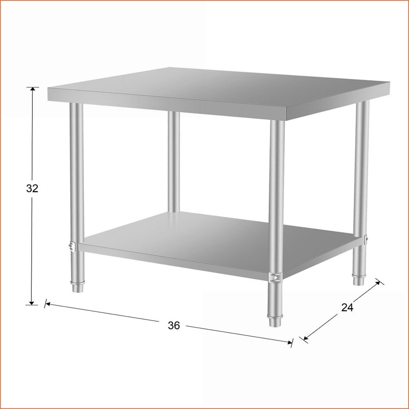 Table basse en acier inoxydable avec tablette inférieure, 36 po x 24 po, hauteur 32 po - Facile à nettoyer et durable pour le salon