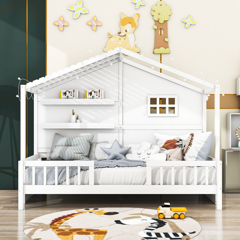 Lit simple en bois avec tablettes Trong, Blanc