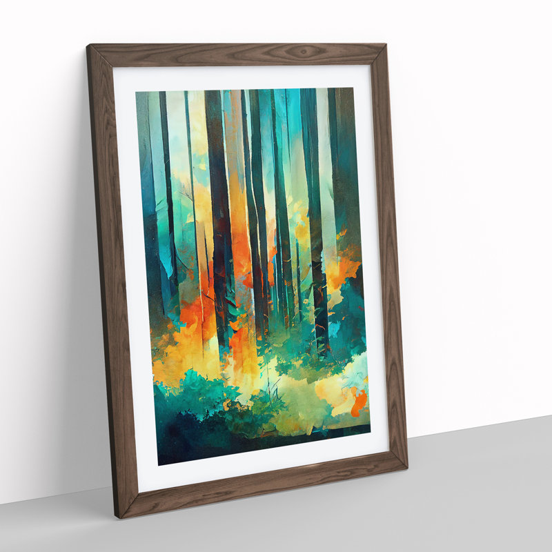 Forest Composition No.4 Abstract 1 Piece Single Picture Frame Painting, 34cm H x 25cm W x 2cm D, Walnut