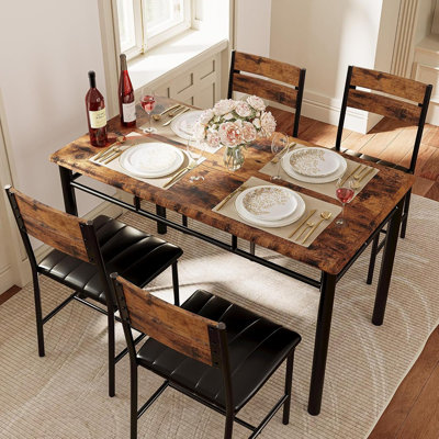 Ensemble de table de salle à manger pour 4 personnes, table de cuisine en bois avec chaises rembourrées pour la cuisine et les petits espaces, brun rustique
