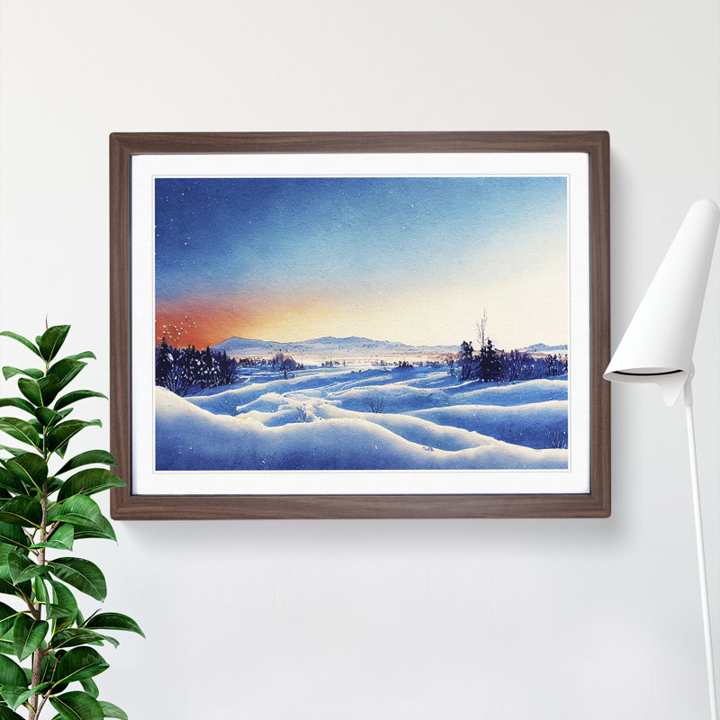 XH1022-10235X Winter Landscape Sunset Vol.1 1 Piece Single Picture Frame Wall Art, 46cm H x 64cm W x 2cm D, Walnut Framed