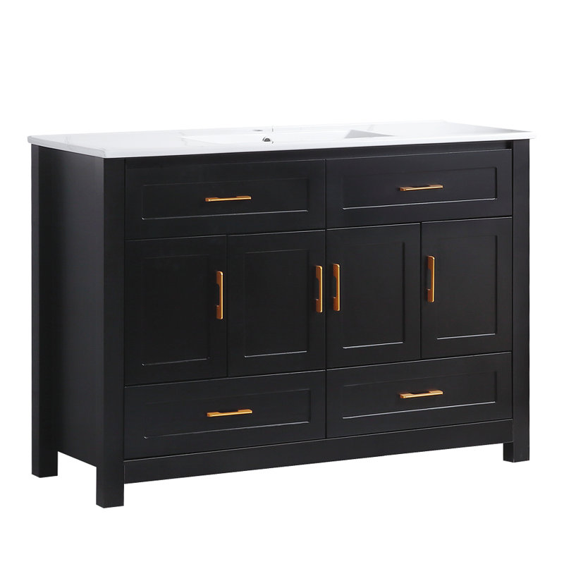 Meuble-lavabo sur pied 48 po avec lavabo, meuble-lavabo autoportant avec portes et tiroirs à fermeture en douceur, beaucoup de rangement
