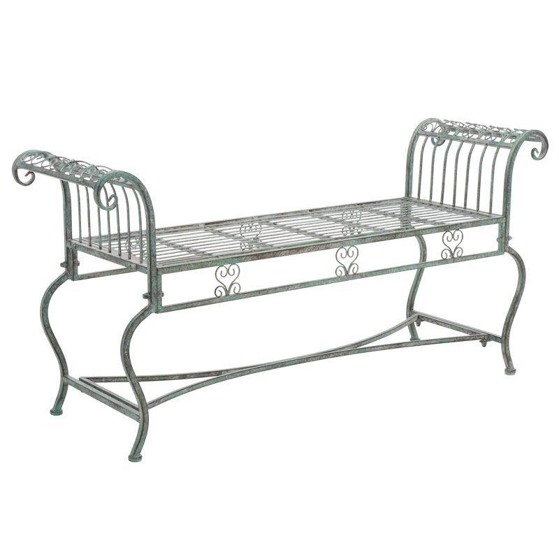 Iron Outdoor Bench, Antique Dark Green