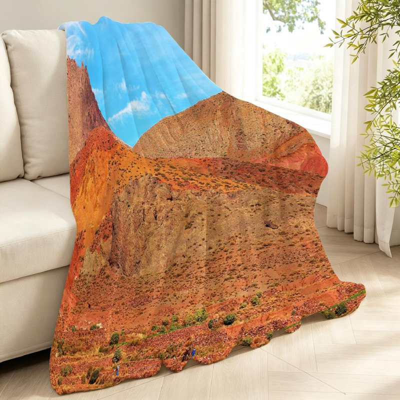 Jeté en molleton brun ultra doux en flanelle, imprimé dans une ville marocaine antique, Jeté 40 po x 50 po