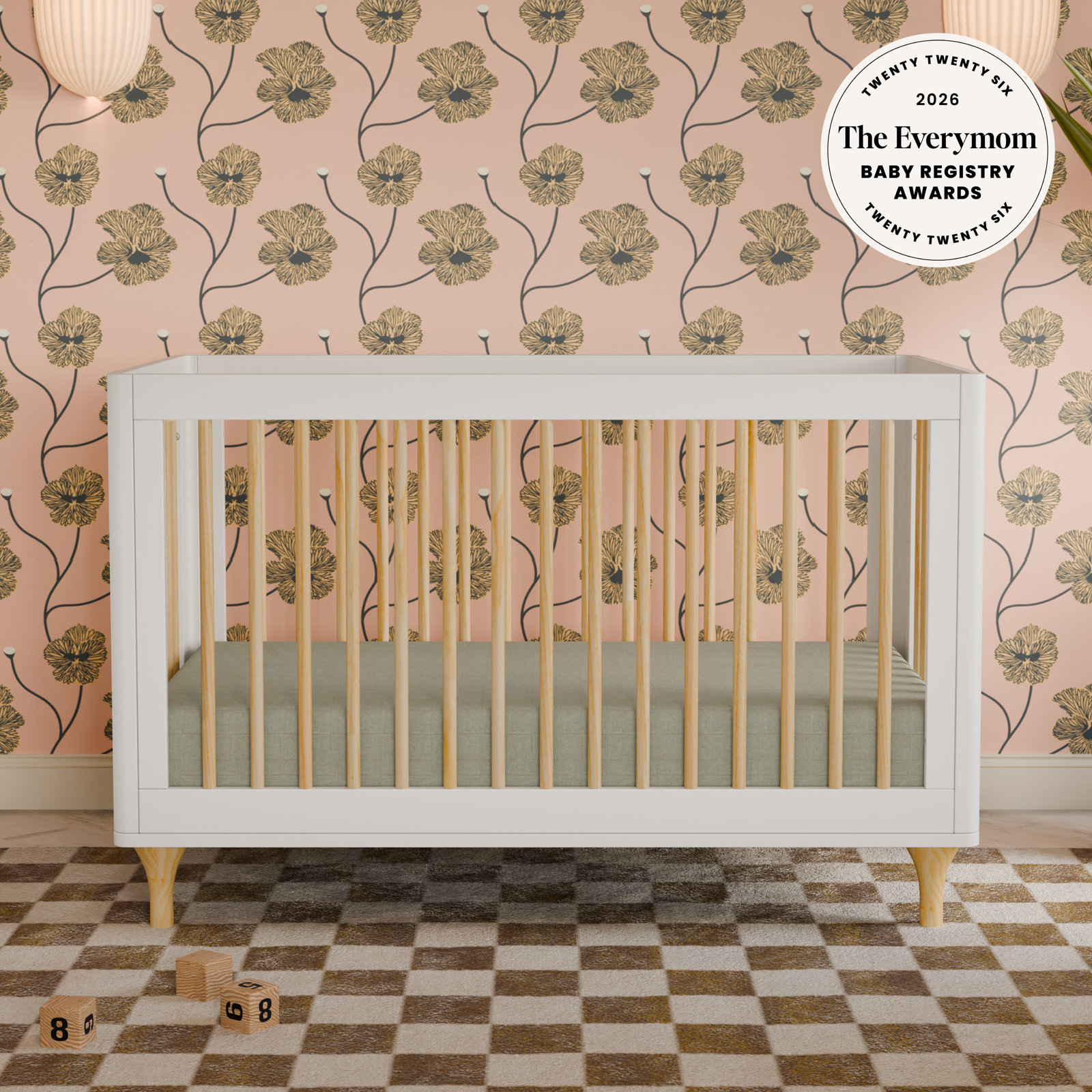 Lolly Pine 3-in-1 Convertible Crib, White/Natural