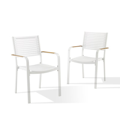 Outdoor Aluminum / Plastic Stackable Dining Chairs with Teak Armrest
