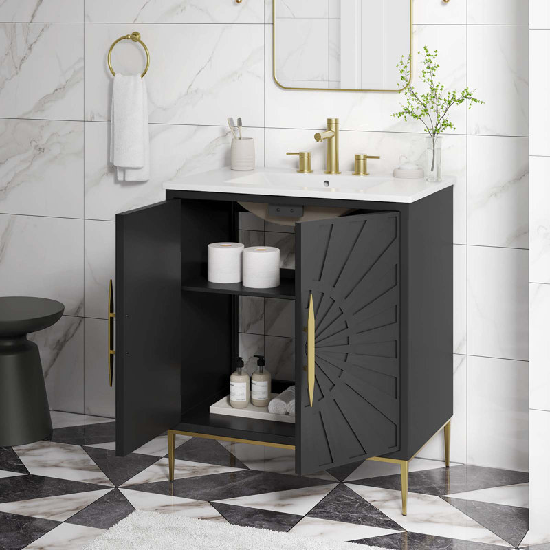 Awaken 30" Black and White Wood Bathroom Vanity