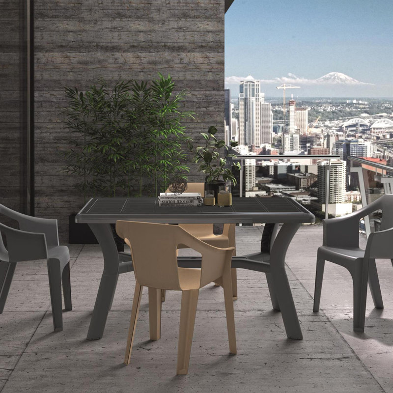 Rectangular Outdoor Dining Table With Umbrella Hole , 140cm W 90cm D, Grey