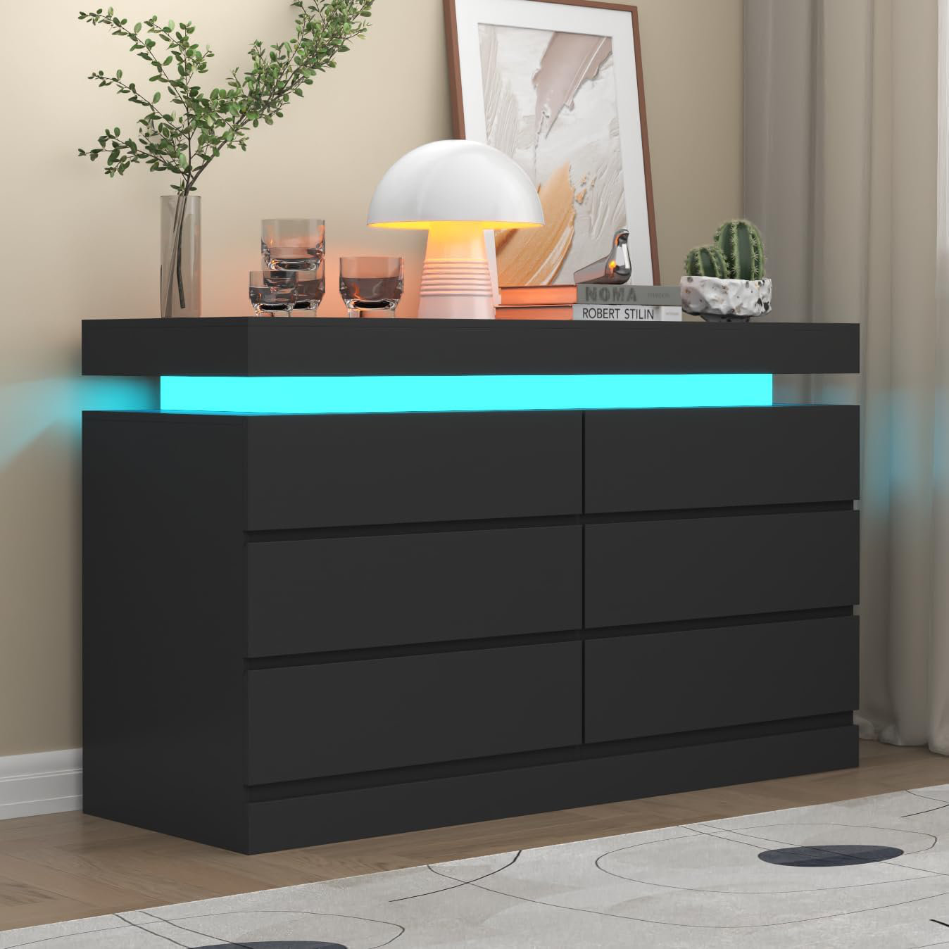 Wrought Studio™ Shellise 6 Drawer 47.2" W Dresser with Power Outlet, Dresser with LED Light & Reviews | Wayfair