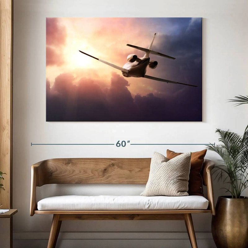 Avion Mehar au coucher du soleil, H 34 po x l 51 po