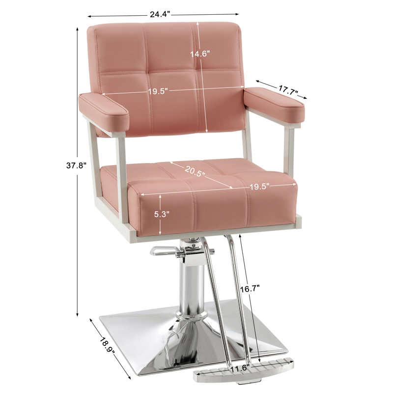Classic Styling Salon Chair for Hair Stylist, Hydraulic Pump Swivel Barber Chair, Pink Faux Leather