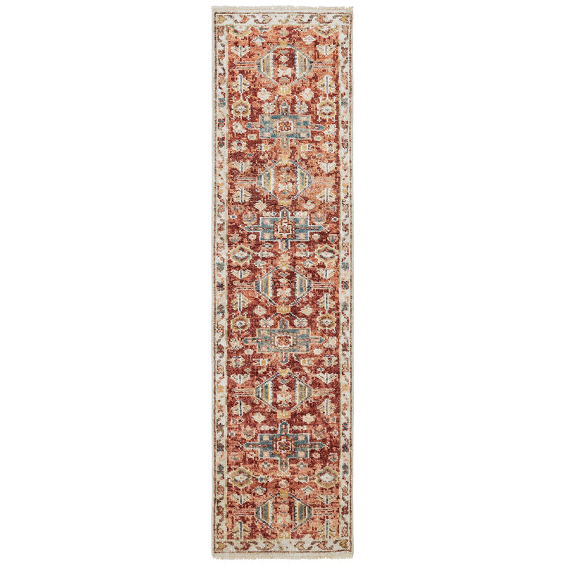 Omaque Hand Knotted Wool Southwestern Area Rug, Runner 2'6" x 10', Rust