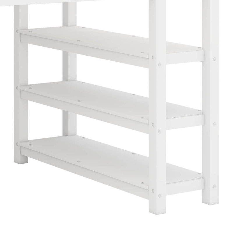 Lit mezzanine complet avec tablettes, escalier de rangement, garde-robe compacte et éclairage à DEL
