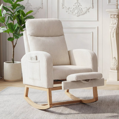 Nursery Rocking Chair,Nursery Glider Rocking Chair with Adjustable High Back  | Side Pocket, Stuffed Animal Upholstered Nursing Rocker with Solid Wood
