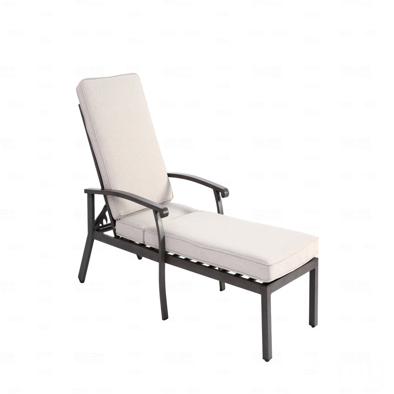 Outdoor Patio Lounge Chair, Aluminum Cast, Black, Beige