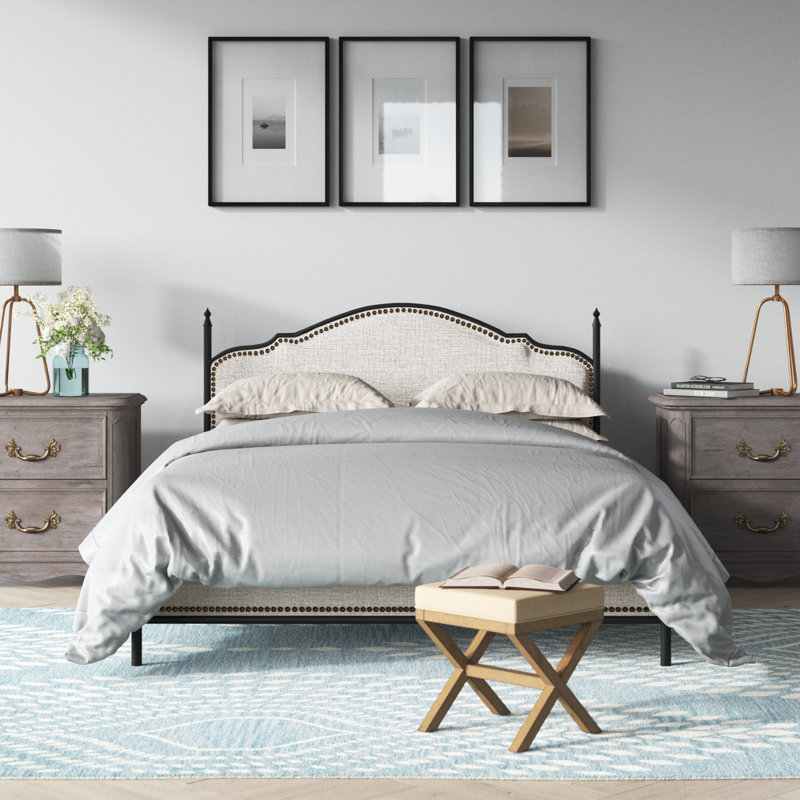 Lit plateforme tapissier Alaja, Beige, Grand