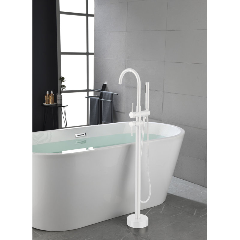 Robinet de baignoire à fixation au sol Robinet de baignoire autoportant Robinet de douche à haut débit Robinet mélangeur de douche Bec de col de cygne pivotant avec cylindre