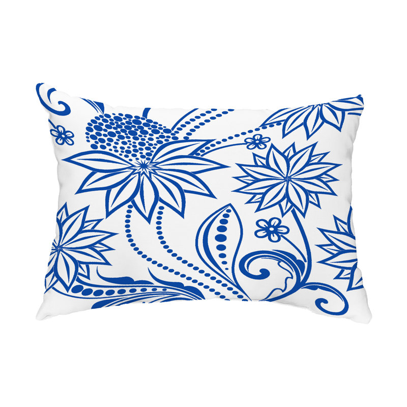 Ella Floral Outdoor Reversible Throw Pillow, Blue