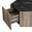 Table basse hexagonale rustique rétro en bois, avec 2 tiroirs cachés, dessus en marbre noir texturé, finition chêne brun clair - pour le salon et la réception-577925724-577925726