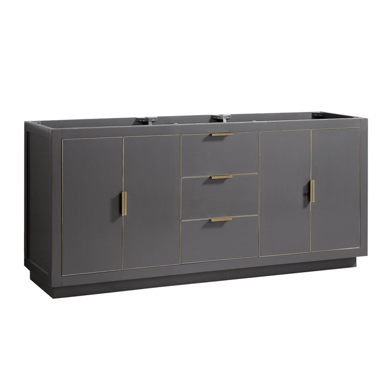 Austen 72'' W Double Bathroom Vanity Base, Twilight Gray/Matte Gold