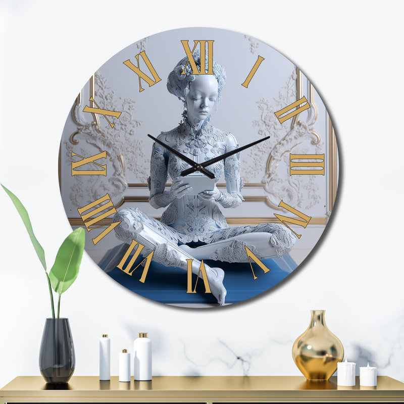 Futuristic Cyber Yoga Metal Wall Clock, 36" H x 36" W