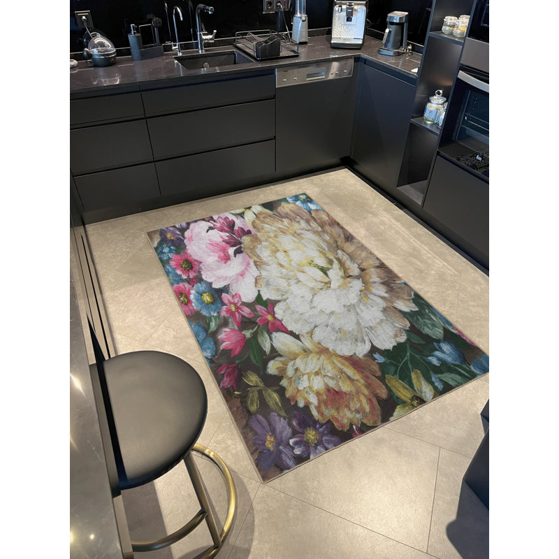Multi-Colored Floral and Rose Patterned Creative Modern Decorative Rug, Rectangle 5'1" x 7'6"