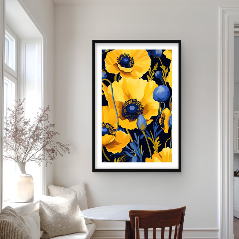 Jaune et bleu - reproduction encadrée illustrée, H 36 po x l 24 po, Noir