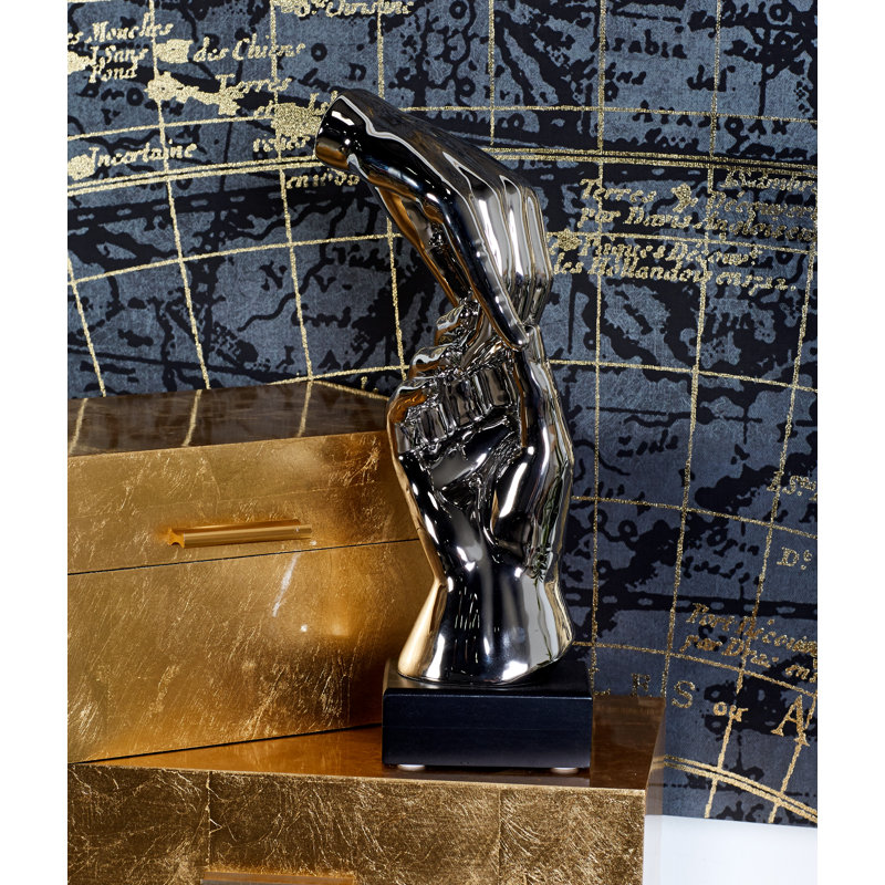 Polystone Hands Decorative Silver Sculpture