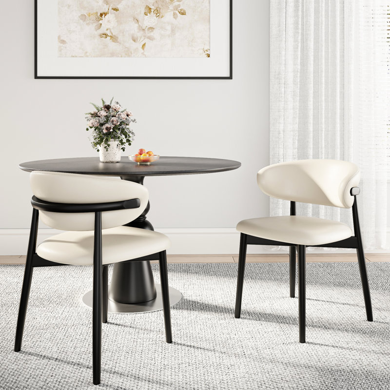 Chaises de salle à manger latérales en cuir blanc sans accoudoirs pour 2 personnes, renforcées pour une utilisation prolongée, pieds inclinés à prise améliorée, sièges ergonomiques incurvés, chaises dans l'espace à long terme
