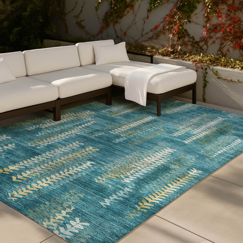 Machine Washable Indoor/Outdoor Chantille ACN2892 Striped Rug, Teal, 9' x 12'
